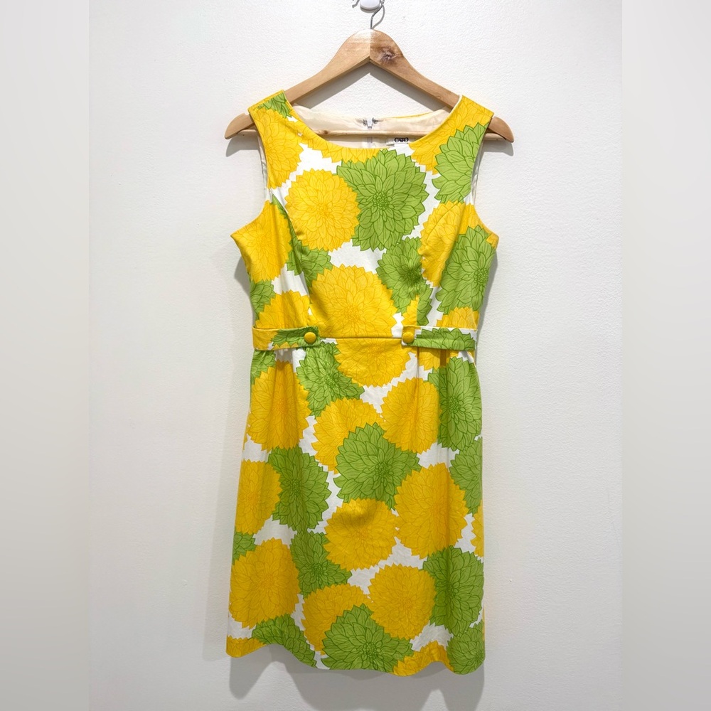 Cato Womens Yellow Green Floral Cotton Mini Tropical Zip Sleeveless Dress Size 8